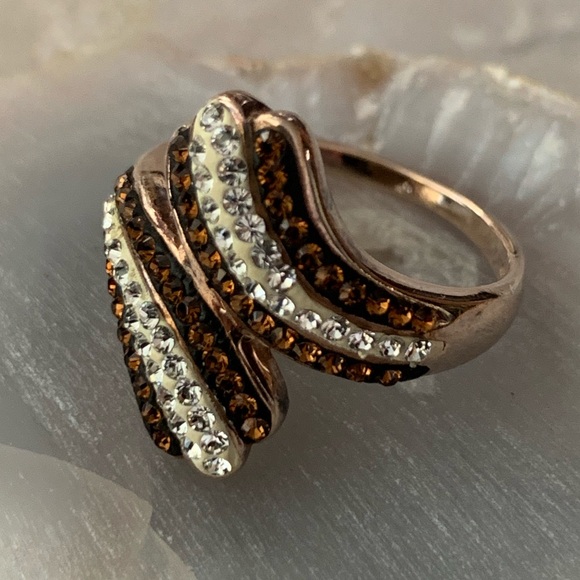 Sterling Silver 925 Crossover Crystal Pave Ring - Picture 3 of 9